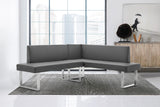 Amanda Contemporary Nook Corner Dining Bench in Gray Faux Leather and Chrome Finish