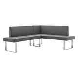 Amanda Contemporary Nook Corner Dining Bench in Gray Faux Leather and Chrome Finish