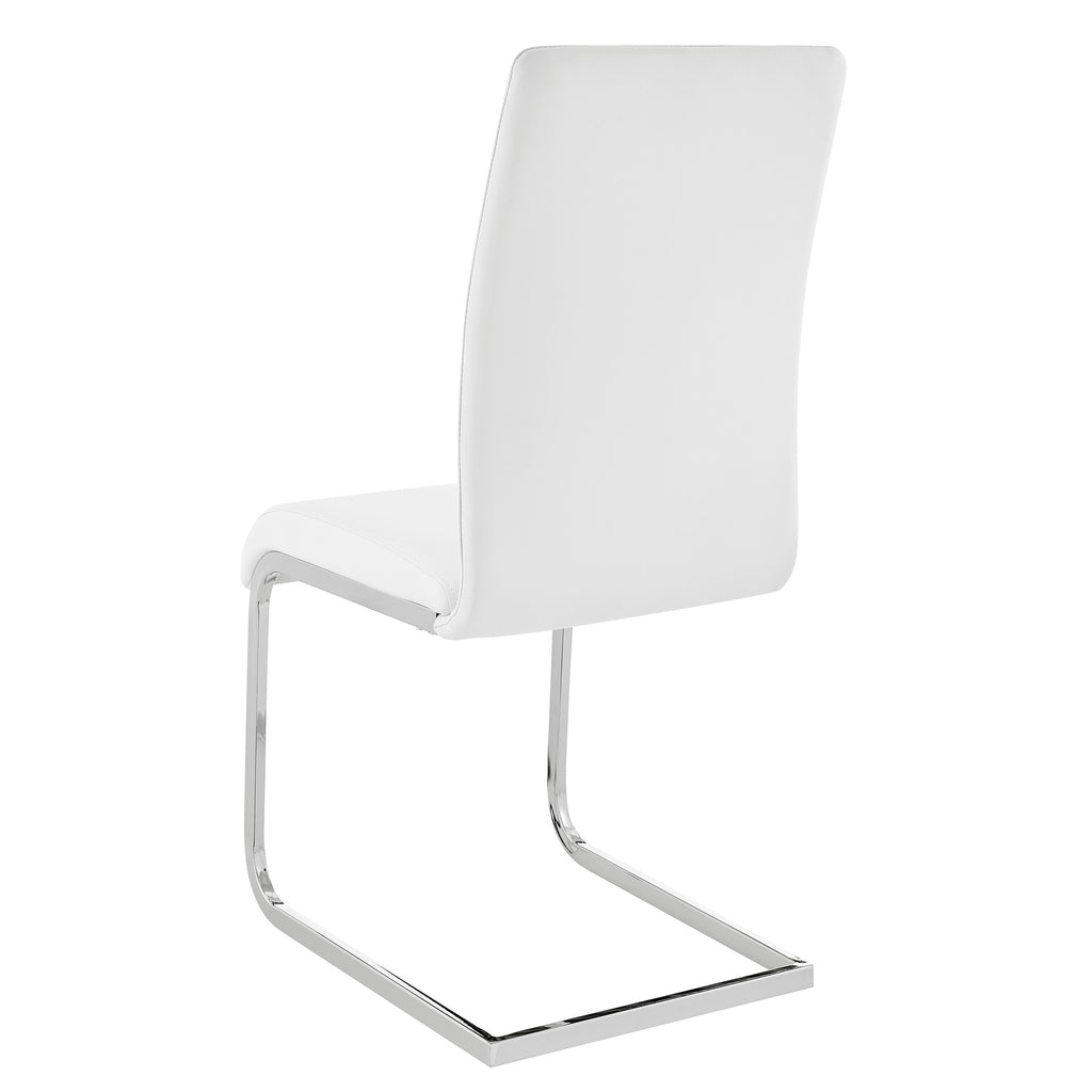 Amanda Contemporary Side Chair in White Faux Leather and Chrome Finish - Set of 2