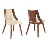 Aniston Cream Faux Leather and Walnut Wood Dining Chairs - Set of 2