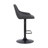 Anibal Adjustable Height Swivel Grey Faux Leather and Black Metal Bar Stool