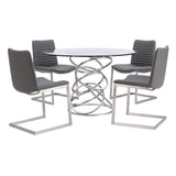April Contemporary Dining Chair in Brushed Stainless Steel Finish and Gray Faux Leather - Set of 2