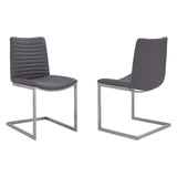April Contemporary Dining Chair in Brushed Stainless Steel Finish and Gray Faux Leather - Set of 2