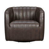 Aries Espresso Genuine Leather Swivel Barrel Chair