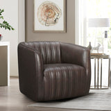 Aries Espresso Genuine Leather Swivel Barrel Chair