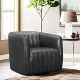 Aries Pewter Genuine Leather Swivel Barrel Chair