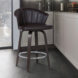 Ashley Wood Back 30" Swivel Brown Faux Leather Bar Stool