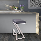 Atlantis 26" Counter Height Backless Black Faux Leather and Brushed Stainless Steel Bar Stool