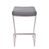 Atlantis 26" Counter Height Backless Grey Faux Leather and Brushed Stainless Steel Bar Stool