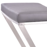 Atlantis 26" Counter Height Backless Grey Faux Leather and Brushed Stainless Steel Bar Stool