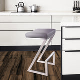 Atlantis 26" Counter Height Backless Grey Faux Leather and Brushed Stainless Steel Bar Stool