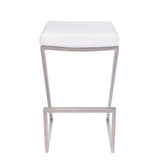 Atlantis 26" Counter Height Backless White Faux Leather and Brushed Stainless Steel Bar Stool