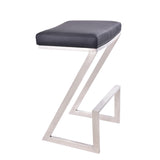 Atlantis 30" Bar Height Backless Black Faux Leather and Brushed Stainless Steel Bar Stool