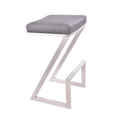 Atlantis 30" Bar Height Backless Grey Faux Leather and Brushed Stainless Steel Bar Stool