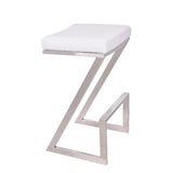 Atlantis 30" Bar Height Backless White Faux Leather and Brushed Stainless Steel Bar Stool