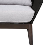 Athos Indoor Outdoor Club Chair in Dark Eucalyptus Wood with Latte Rope and Grey Cushions