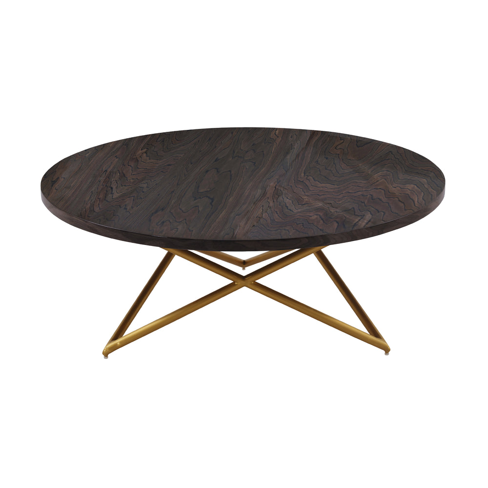 Atala Brown Veneer Coffee Table with Brushed Gold Legs