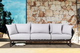 Athos Indoor Outdoor 3 Seater Sofa in Dark Eucalyptus Wood with Latte Rope and Grey Cushions