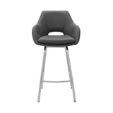 Aura Gray Faux Leather and Brushed Stainless Steel Swivel 30" Bar Stool