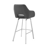 Aura Gray Faux Leather and Brushed Stainless Steel Swivel 30" Bar Stool