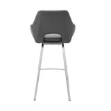 Aura Gray Faux Leather and Brushed Stainless Steel Swivel 30" Bar Stool