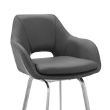 Aura Gray Faux Leather and Brushed Stainless Steel Swivel 30" Bar Stool