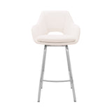 Aura White Faux Leather and Brushed Stainless Steel Swivel 26" Counter Stool