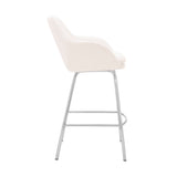 Aura White Faux Leather and Brushed Stainless Steel Swivel 26" Counter Stool