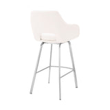 Aura White Faux Leather and Brushed Stainless Steel Swivel 26" Counter Stool