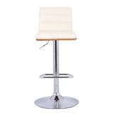 Aubrey Adjustable Height Swivel Cream Faux Leather and Chrome Bar Stool with Walnut Wood