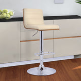 Aubrey Adjustable Height Swivel Cream Faux Leather and Chrome Bar Stool with Walnut Wood