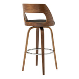 Axel 30" Swivel Bar Stool in Brown Faux Leather and Walnut Wood