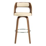 Axel 26" Swivel Counter Stool in Cream Faux Leather and Walnut Wood