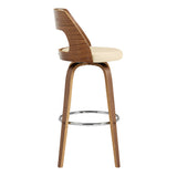 Axel 26" Swivel Counter Stool in Cream Faux Leather and Walnut Wood