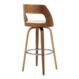 Axel 26" Swivel Counter Stool in Cream Faux Leather and Walnut Wood