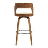 Axel 26" Swivel Counter Stool in Cream Faux Leather and Walnut Wood