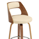 Axel 26" Swivel Counter Stool in Cream Faux Leather and Walnut Wood