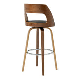 Axel 26" Swivel Counter Stool in Gray Faux Leather and Walnut Wood