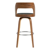 Axel 30" Swivel Bar Stool in Gray Faux Leather and Walnut Wood