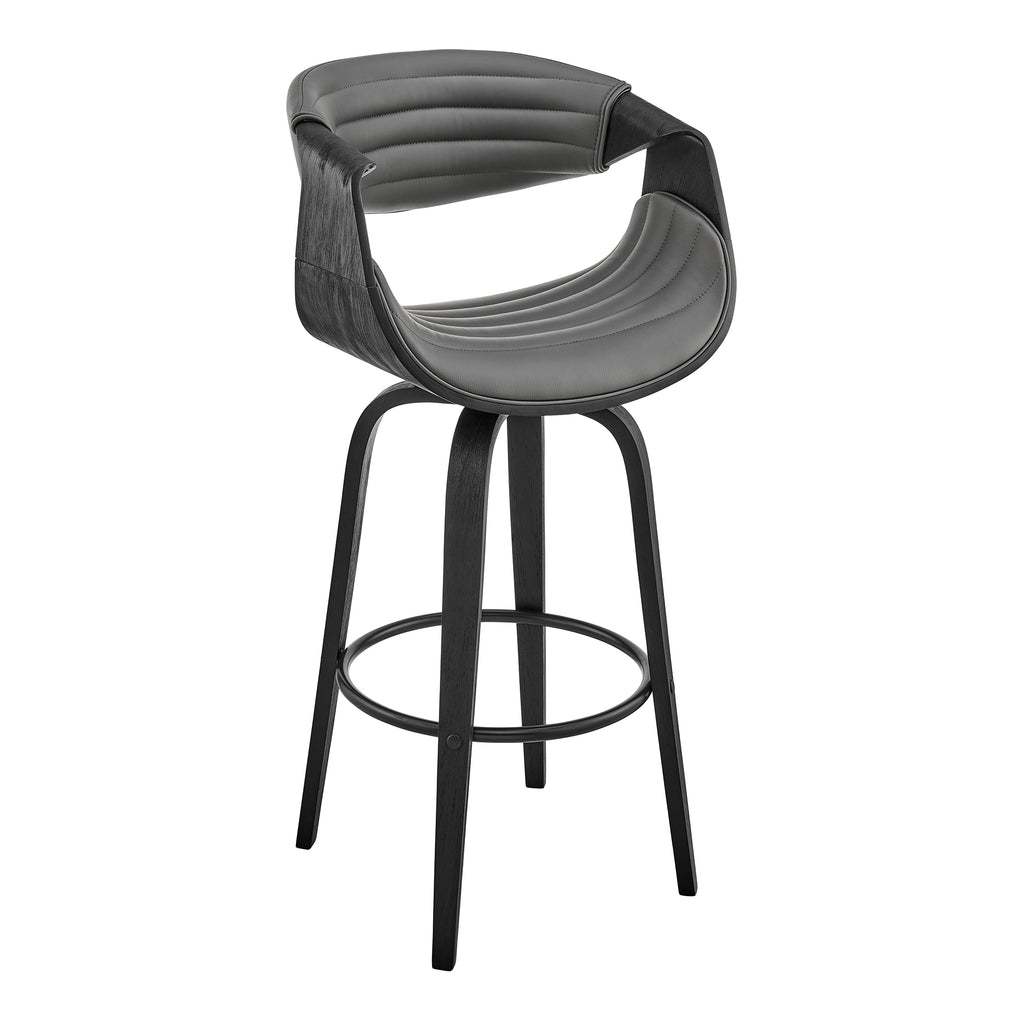 Arya 26" Swivel Counter Stool in Gray Faux Leather and Black Wood