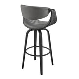 Arya 26" Swivel Counter Stool in Gray Faux Leather and Black Wood
