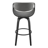 Arya 26" Swivel Counter Stool in Gray Faux Leather and Black Wood