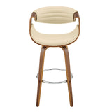 Arya 26" Swivel Counter Stool in Cream Faux Leather and Walnut Wood