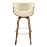 Arya 26" Swivel Counter Stool in Cream Faux Leather and Walnut Wood