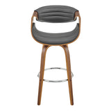 Arya 26" Swivel Counter Stool in Gray Faux Leather and Walnut Wood