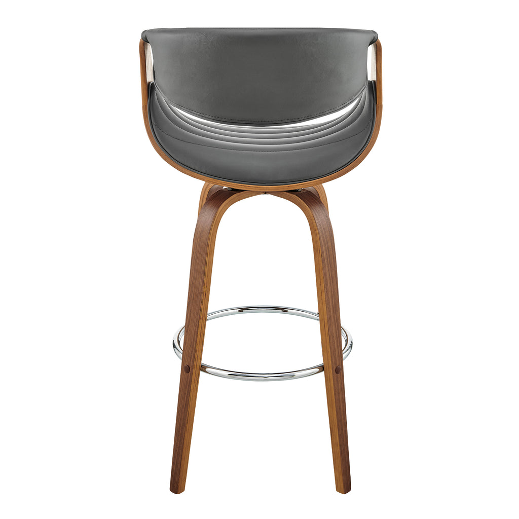 Arya 26" Swivel Counter Stool in Gray Faux Leather and Walnut Wood