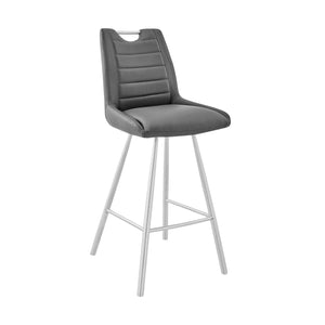 Arizona 26" Counter Height Bar Stool in Charcoal Faux Leather and Brushed Stainless Steel Finish