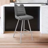 Arizona 26" Counter Height Bar Stool in Charcoal Faux Leather and Brushed Stainless Steel Finish