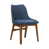 Azalea Blue Fabric and Walnut Wood Dining Side Chairs - Set of 2