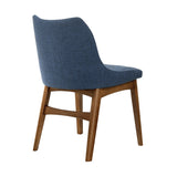 Azalea Blue Fabric and Walnut Wood Dining Side Chairs - Set of 2